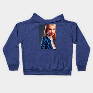 Beautiful Blonde Fashion Doll in Blue Dress - AI Art Portrait Kids Hoodie